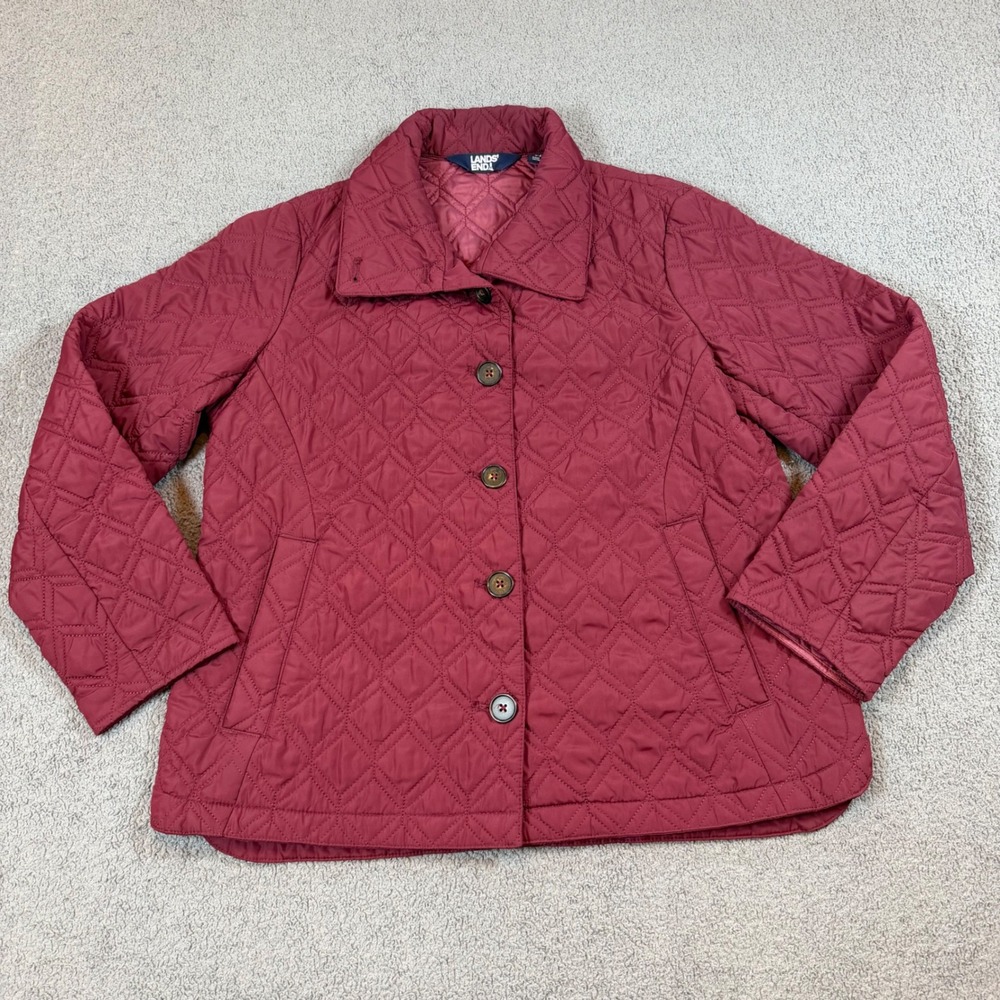 Lands End Womens Burgundy Quilted Primaloft Barn Jacket Coat Size S 6-8